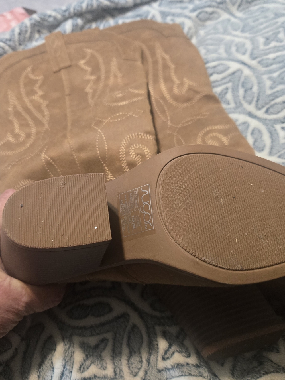 Sugar Tan Suede Western Block Heel Boots - Picture 2 of 2